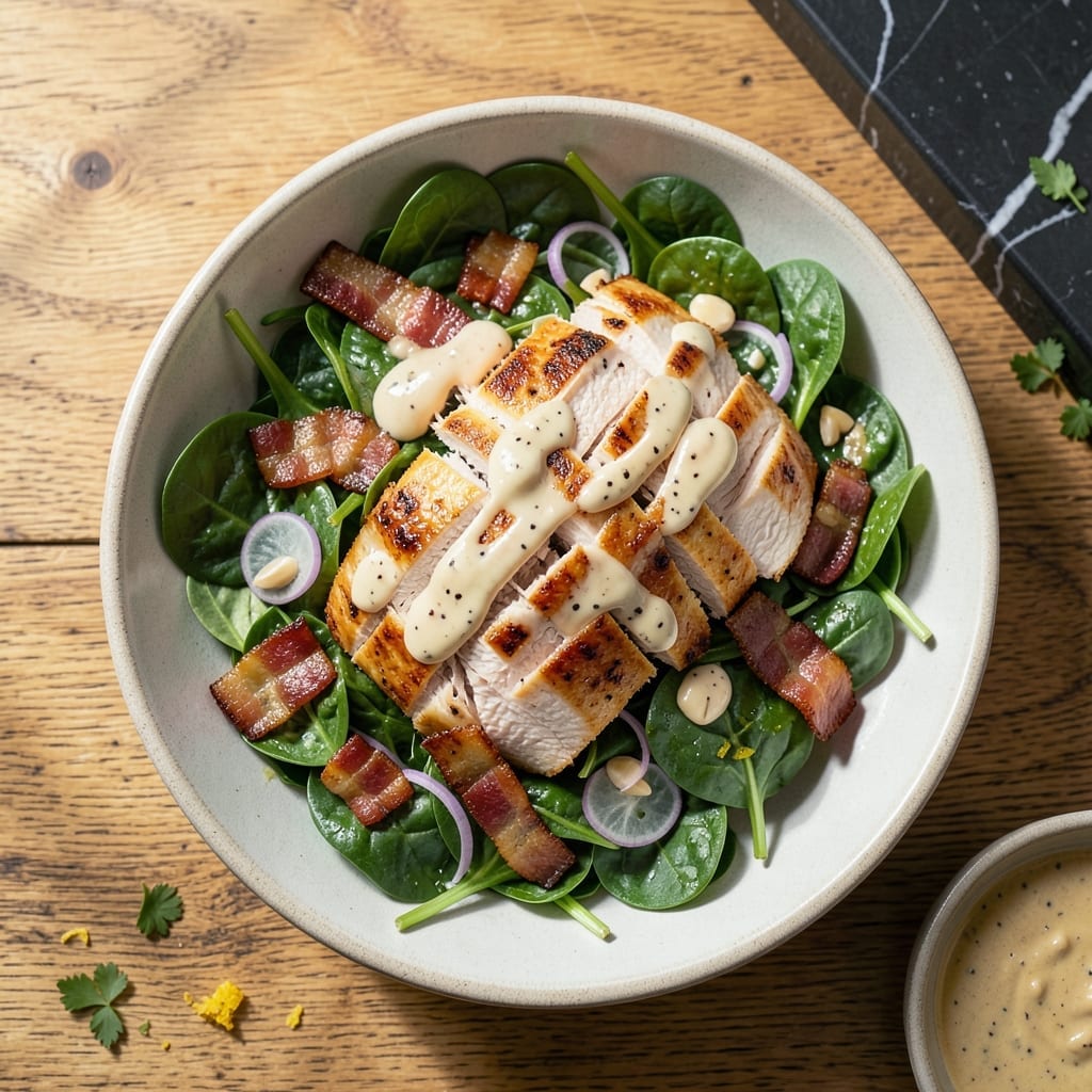 Chicken Spinach Salad Recipe: Bright Greens With Warm Bacon Dressing