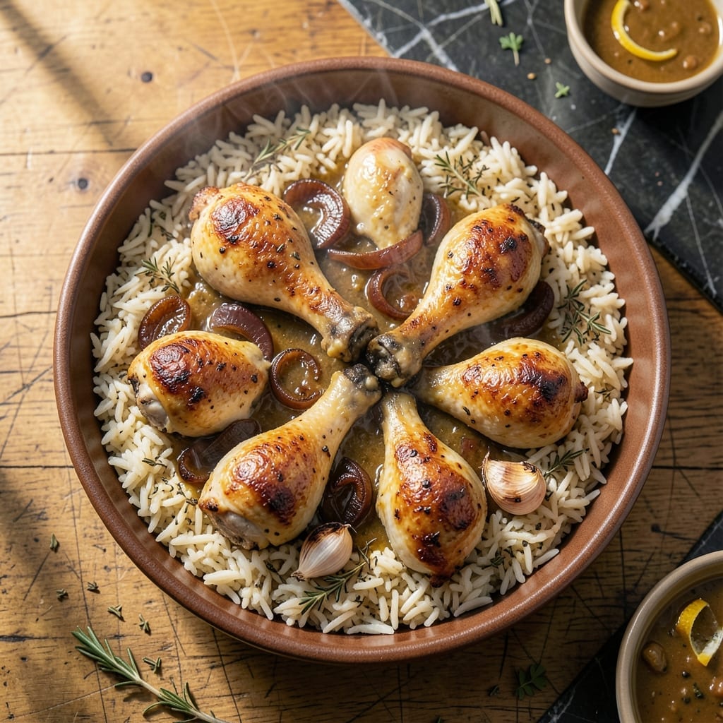 Baked Chicken Legs and Rice Casserole Recipe: One-Dish Family Feast