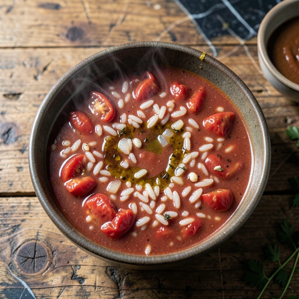 Homemade Tomato Rice Soup Recipe: Rustic Simmered Goodness in a Bowl Homemade Tomato Rice Soup Recipe: Rustic Simmered Goodness in a Bowl