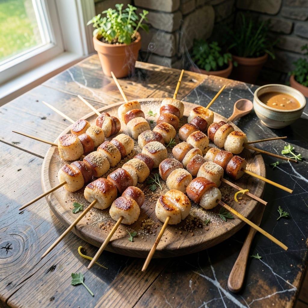 Rice Cake and Sausage Skewers Recipe: Grill-Ready Party Bites