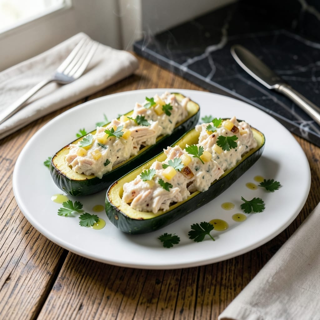 Chicken Zucchini Boat Recipe: Stuffed With Herbed Cream Cheese Chicken Zucchini Boat Recipe: Stuffed With Herbed Cream Cheese