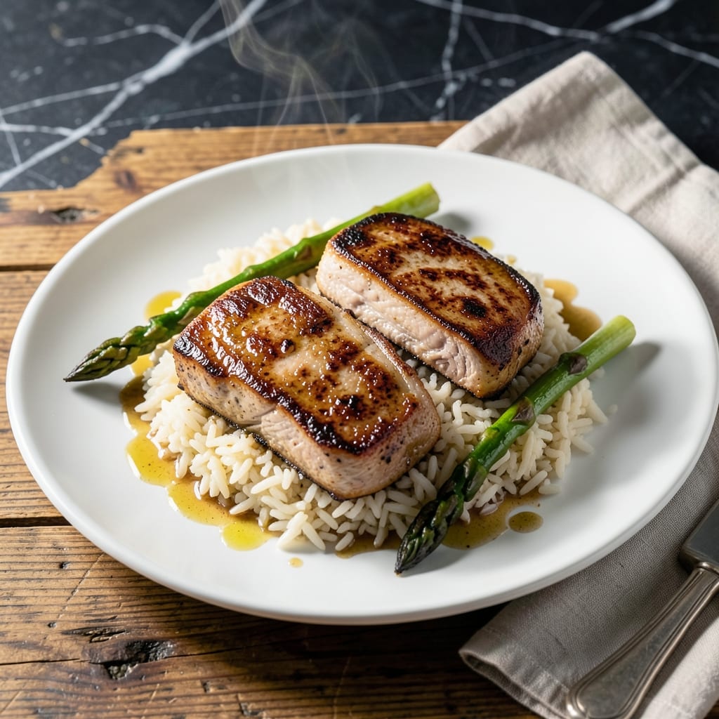 Pork Chops Rice and Asparagus Recipe: Sheet-Pan Savory Harmony