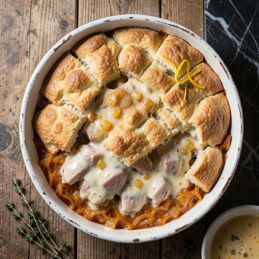 Southern Chicken Casserole Recipe: Cheesy Bake with Buttery Biscuit Topping