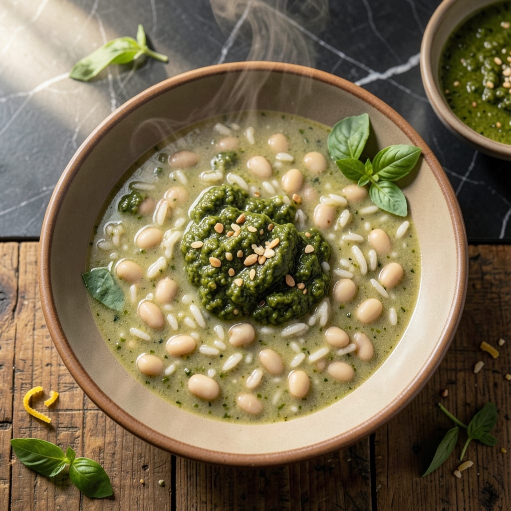 Pesto Rice and Bean Soup Recipe: Rustic Italian Comfort Bowl