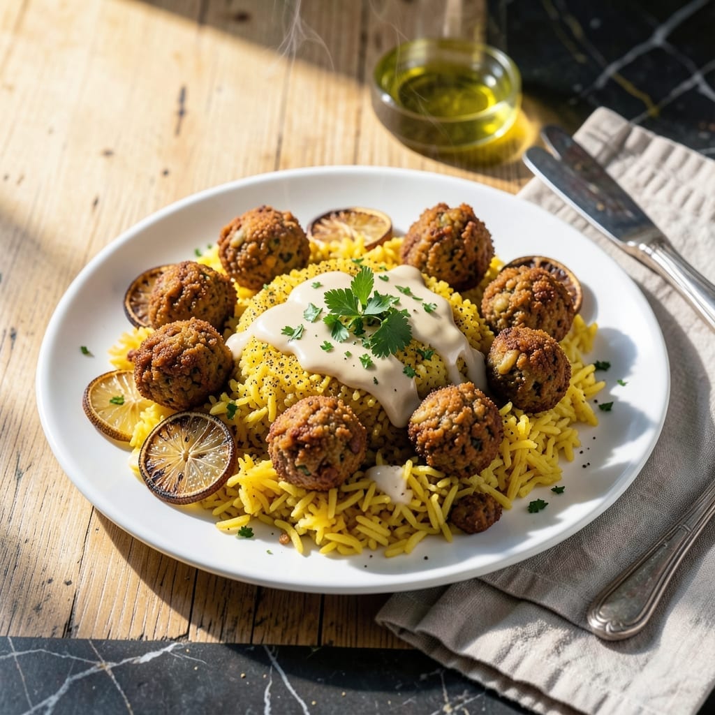 Falafel Yellow Rice Recipe: Middle Eastern Spice With Golden Turmeric Grains Falafel Yellow Rice Recipe: Middle Eastern Spice With Golden Turmeric Grains