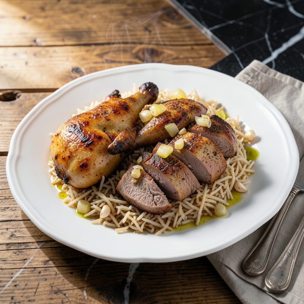 Chicken and Lamb Over Rice Recipe: Middle Eastern Spiced One-Pot Feast