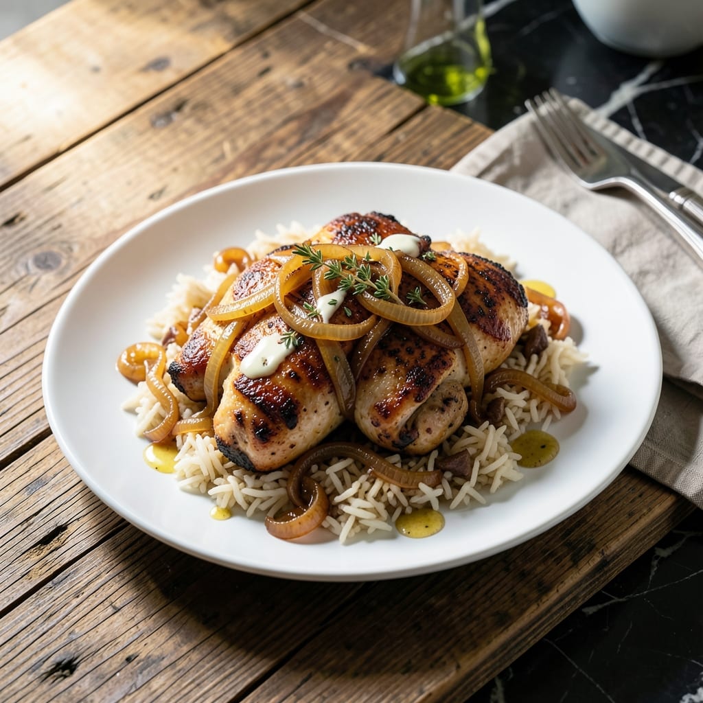 French Onion Chicken and Rice Recipe: Caramelized Onions and Melted Cheese Magic