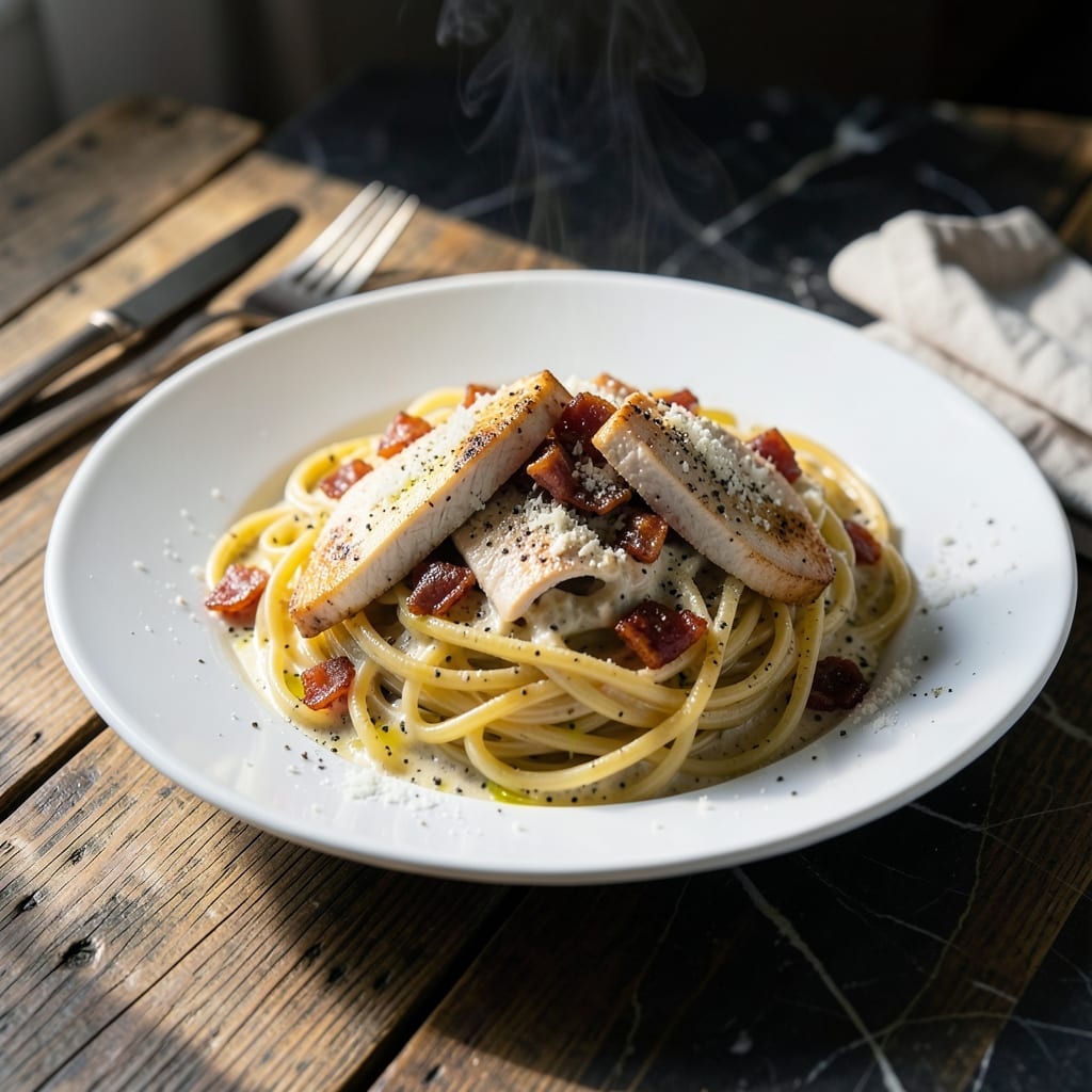 Authentic Chicken Carbonara Recipe: Roman-Style Cream Sauce With Crispy Pancetta Authentic Chicken Carbonara Recipe: Roman-Style Cream Sauce With Crispy Pancetta
