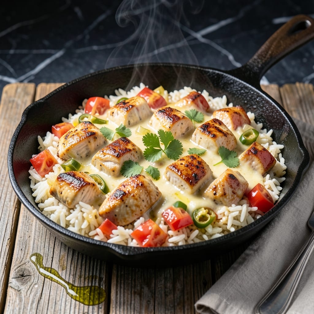 Queso Chicken and Rice Skillet Recipe: Cheesy Tex-Mex in One Pan