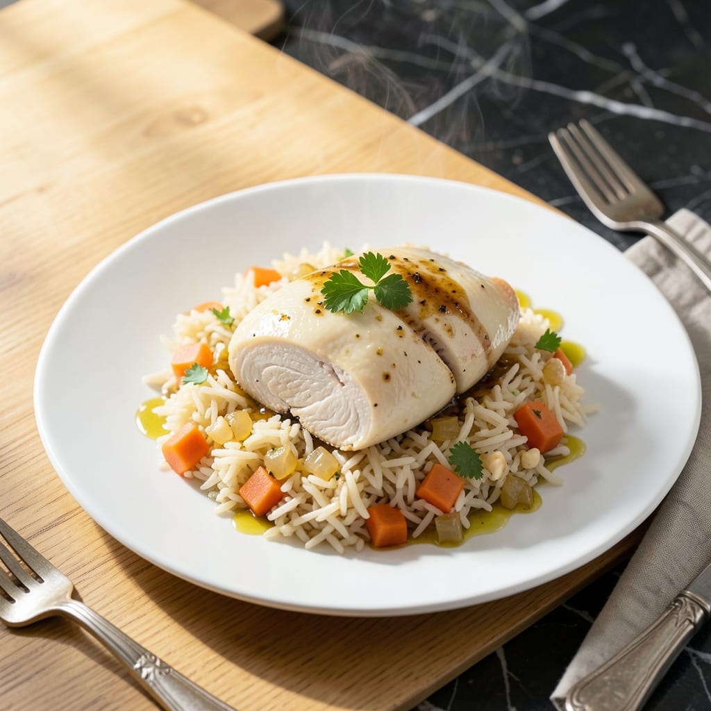 Poached Chicken and Rice Recipe: Tender Meat with Fragrant Basmati