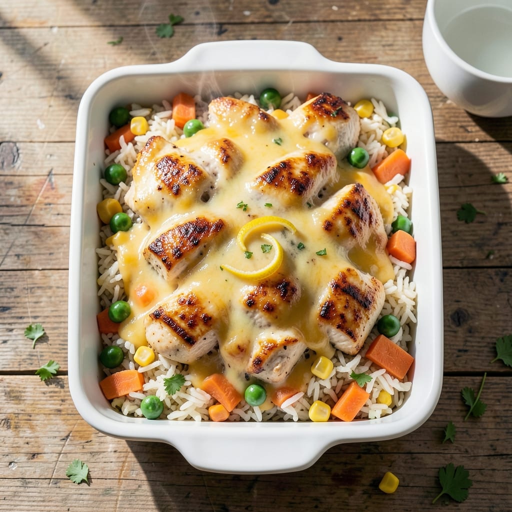 Recipe for Chicken and Rice Casserole With Mixed Vegetables: Baked Cheesy Goodness