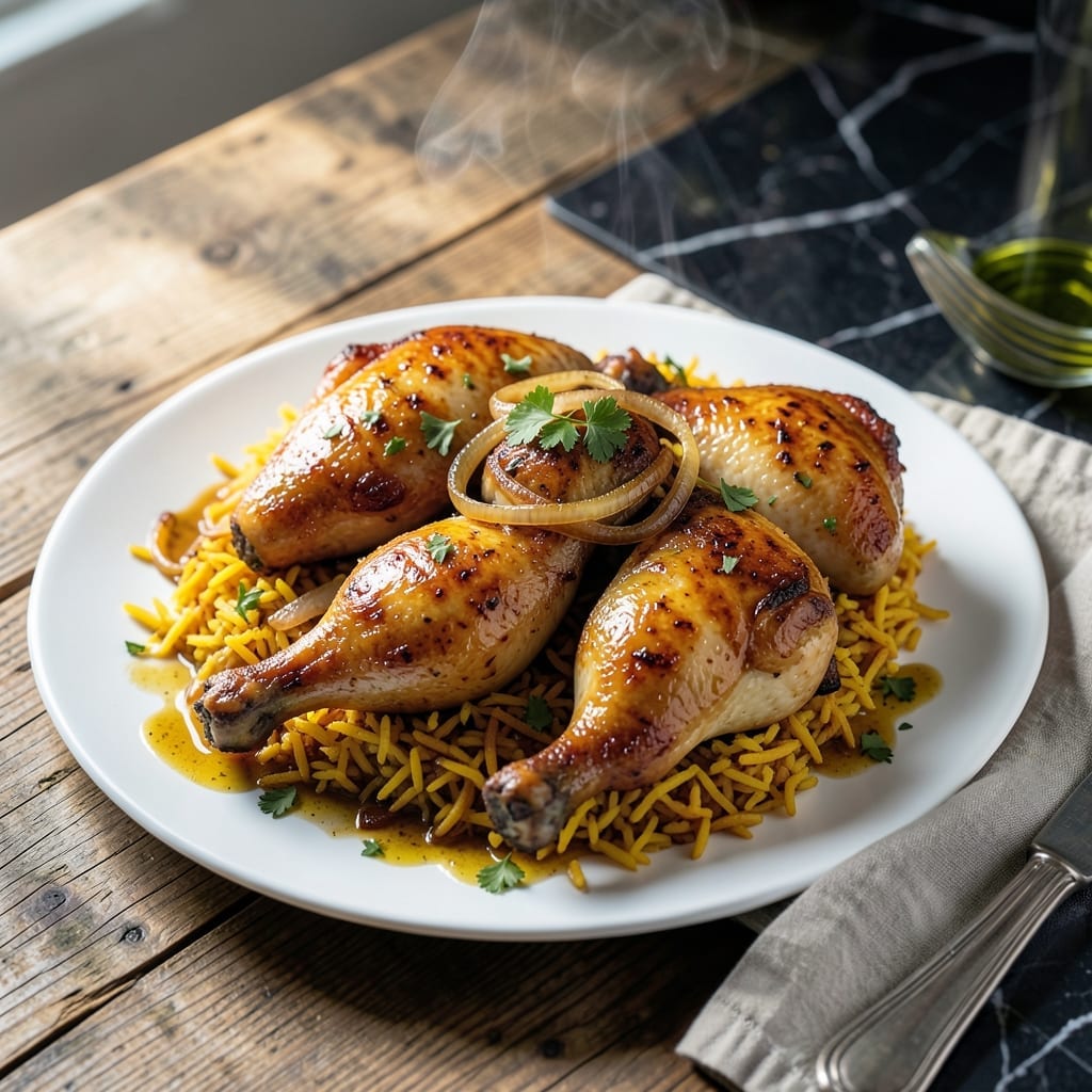 Chicken and Yellow Rice Recipe Oven: Golden Grains with Crispy Chicken