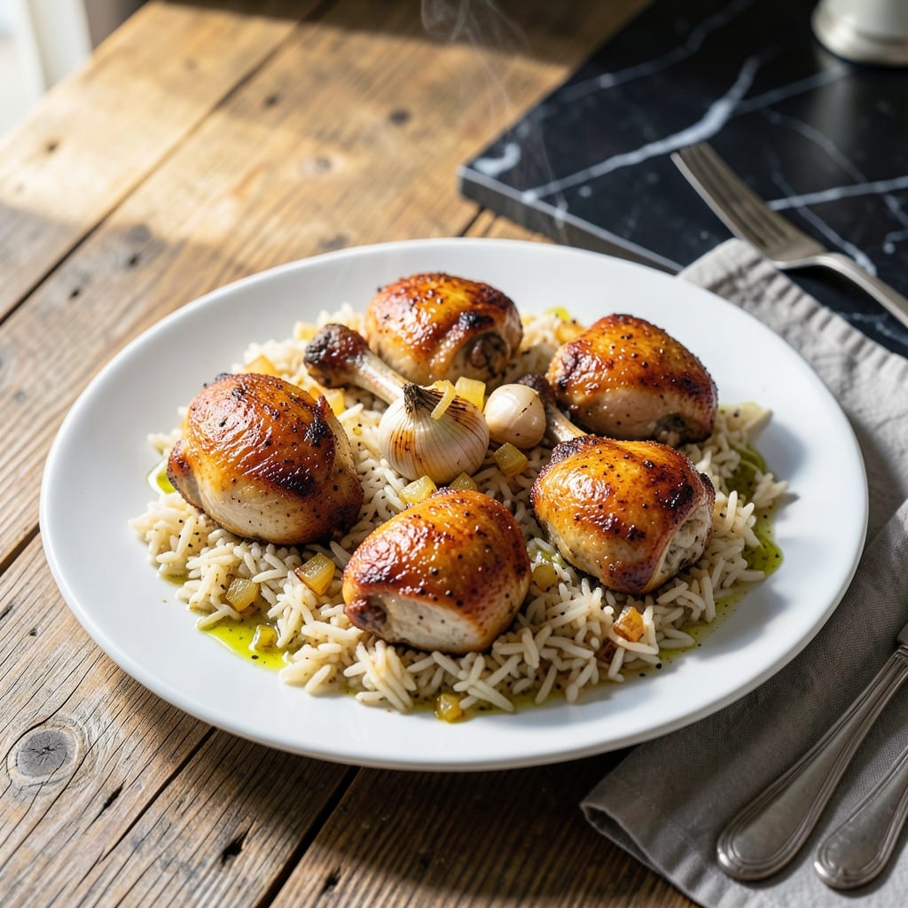 Chicken Thighs and Rice Oven Recipe: One-Pan Crispy Skin and Fluffy Grains