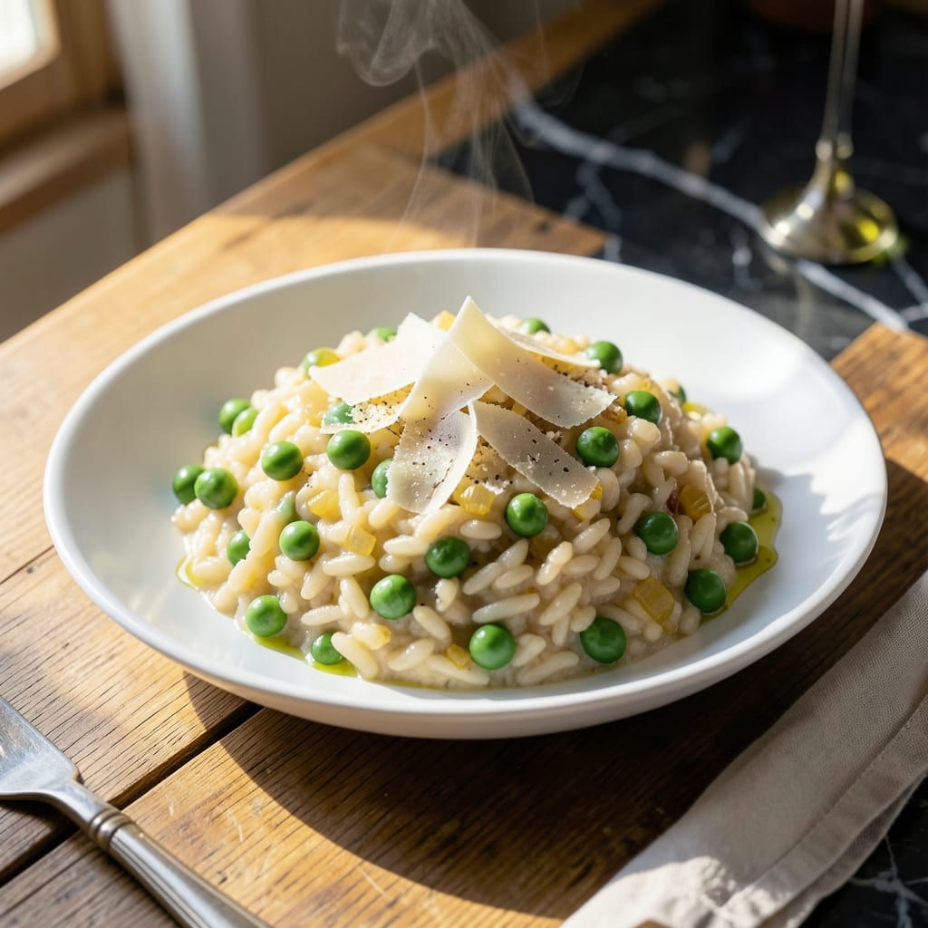 Rice A Riso Recipe: Venetian-Style Creamy Rice With Peas and Parmesan Rice A Riso Recipe: Venetian-Style Creamy Rice With Peas and Parmesan