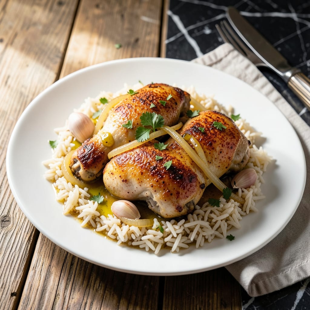 Oven Baked Chicken and Rice Recipe: Golden Crisp Chicken Over Fluffy Grains