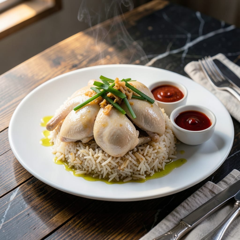 Hainanese Chicken Rice Recipe Video: Silky Poached Chicken Over Fragrant Jasmine Rice