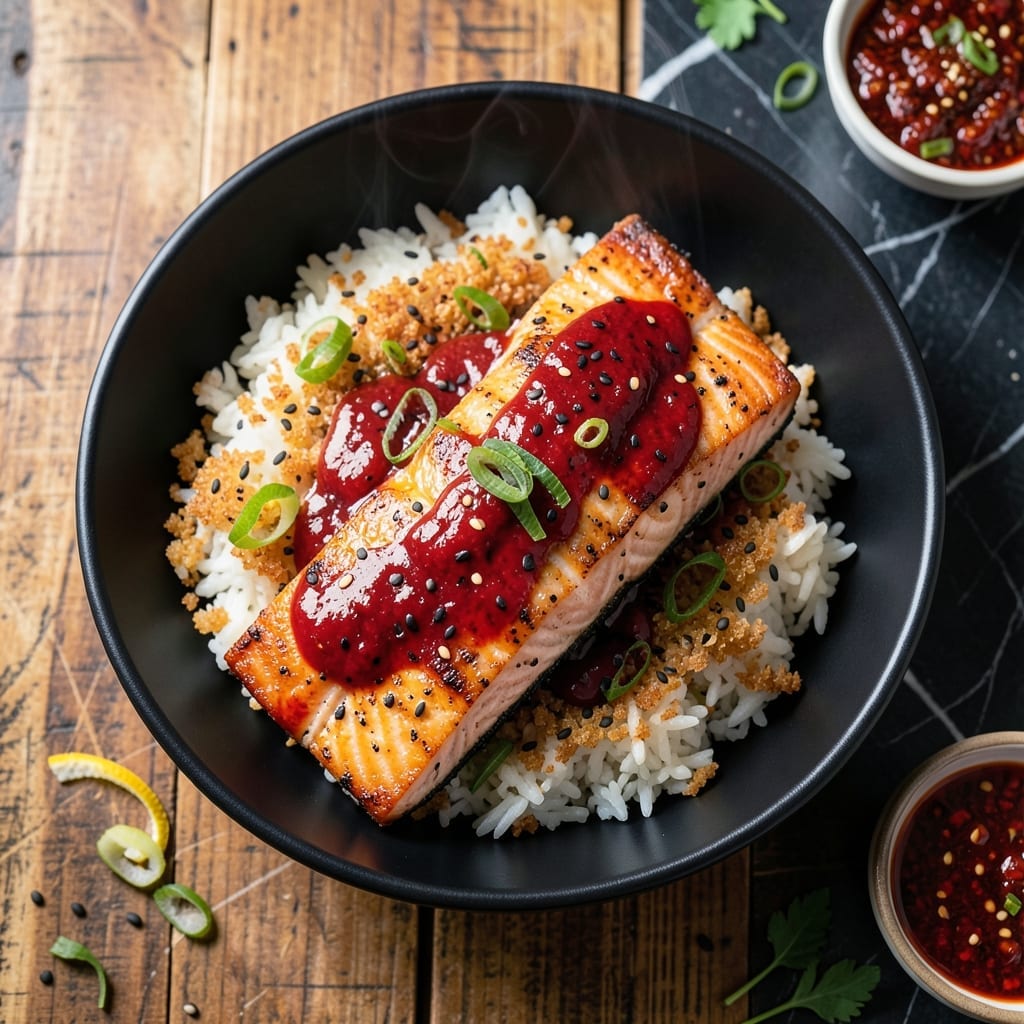 Gochugaru Salmon With Crispy Rice Recipe: Korean-Inspired Spicy Crunch