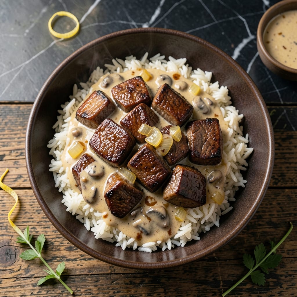 Beef Tips and Rice Recipe Cream of Mushroom Soup: One-Pot Savory Indulgence