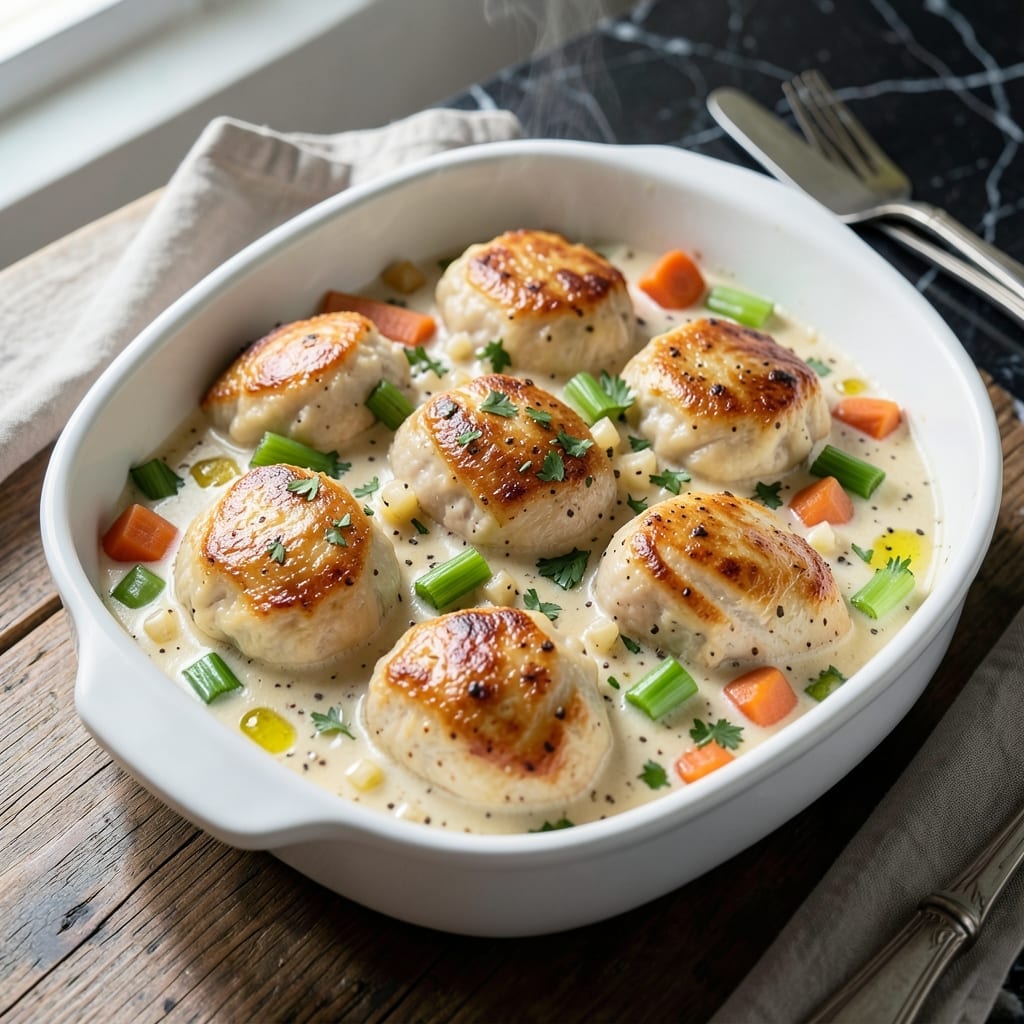 Recipe For Chicken And Dumpling Bake: Fluffy Pillows Over Savory Stew