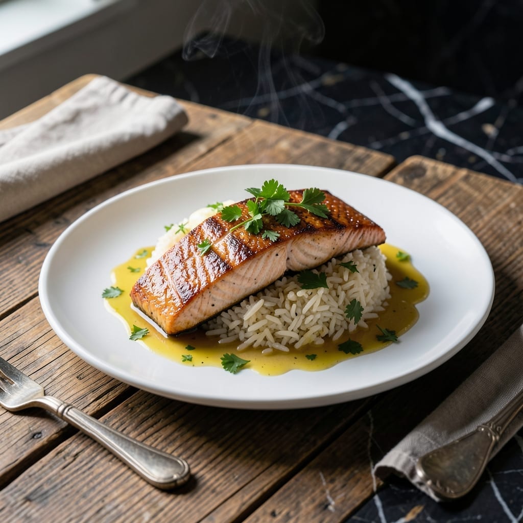 Longhorn Salmon and Rice Recipe: Garlic Butter Glazed With Fluffy Grains