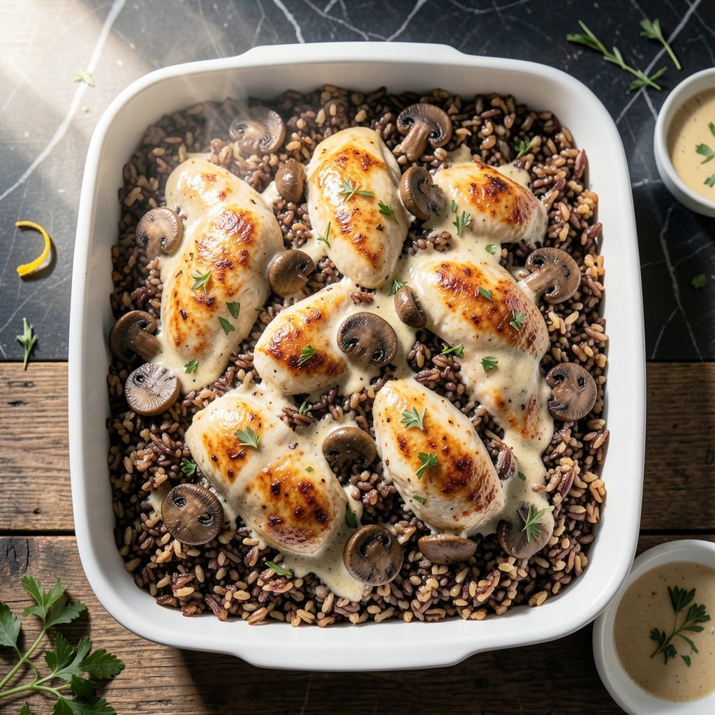 Chicken and Wild Rice Casserole Recipe: Creamy Mushroom and Herb Layered Delight
