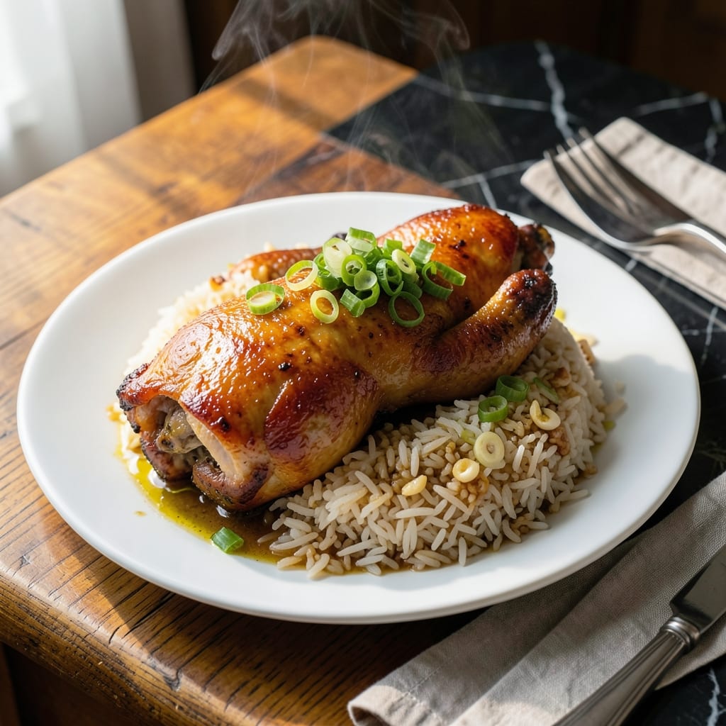 Hainanese Chicken Rice Roasted Chicken Recipe: Aromatic Ginger and Garlic Infusion Hainanese Chicken Rice Roasted Chicken Recipe: Aromatic Ginger and Garlic Infusion