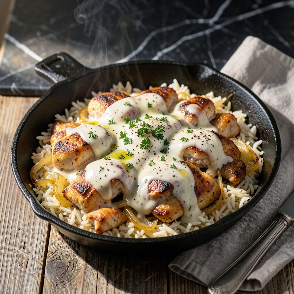 Creamy Chicken And Rice Skillet Recipe: One-Pan Weeknight Dinner