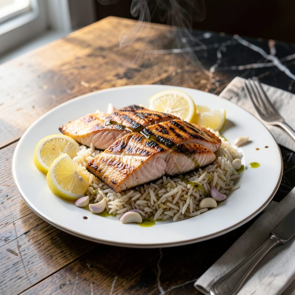 Grilled Salmon and Rice Recipe: Flaky Fish With Jasmine Aroma
