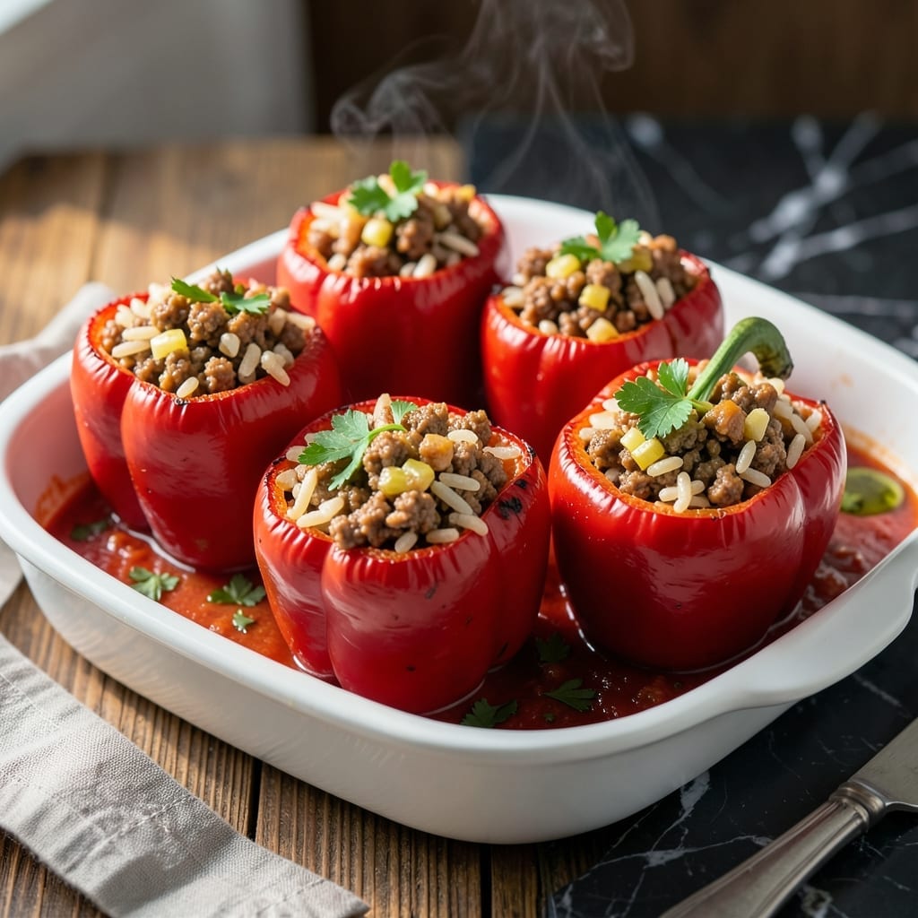 Stuffed Peppers Recipe With Rice and Ground Beef: Classic Comfort in a Pepper Stuffed Peppers Recipe With Rice and Ground Beef: Classic Comfort in a Pepper