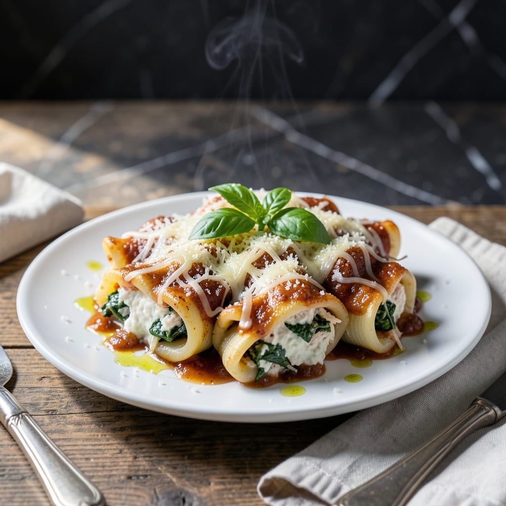 Chicken Manicotti Recipe: Cheesy Layers With Spinach and Rich Tomato Sauce Chicken Manicotti Recipe: Cheesy Layers With Spinach and Rich Tomato Sauce