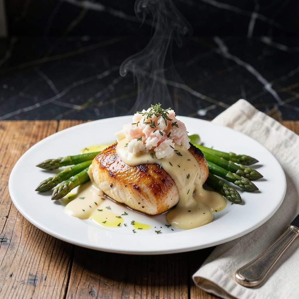 Chicken Oscar Recipe: Seared Breast with Crab and Asparagus Chicken Oscar Recipe: Seared Breast with Crab and Asparagus