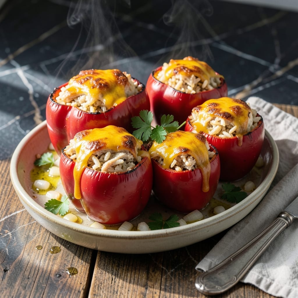 Chicken and Rice Stuffed Bell Peppers Recipe: Colorful Bake With Bold Flavors