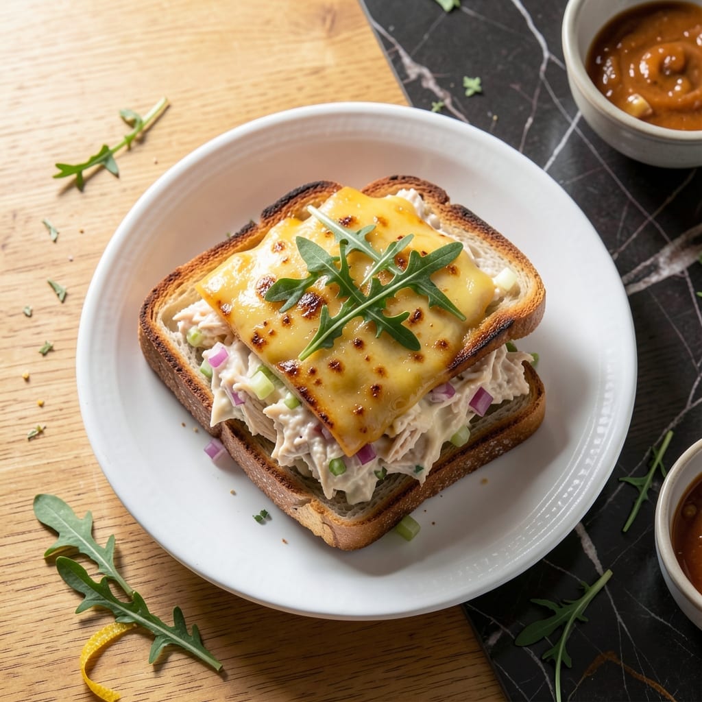 Chicken Salad Melt Recipe: Gooey Cheese Over Toasted Bread Chicken Salad Melt Recipe: Gooey Cheese Over Toasted Bread