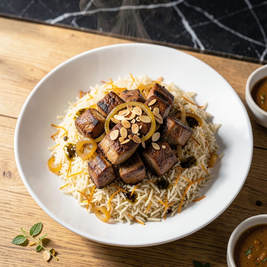 Albasha Rice Recipe: Spiced Lamb and Rice Pilaf with Toasted Almonds Albasha Rice Recipe: Spiced Lamb and Rice Pilaf with Toasted Almonds