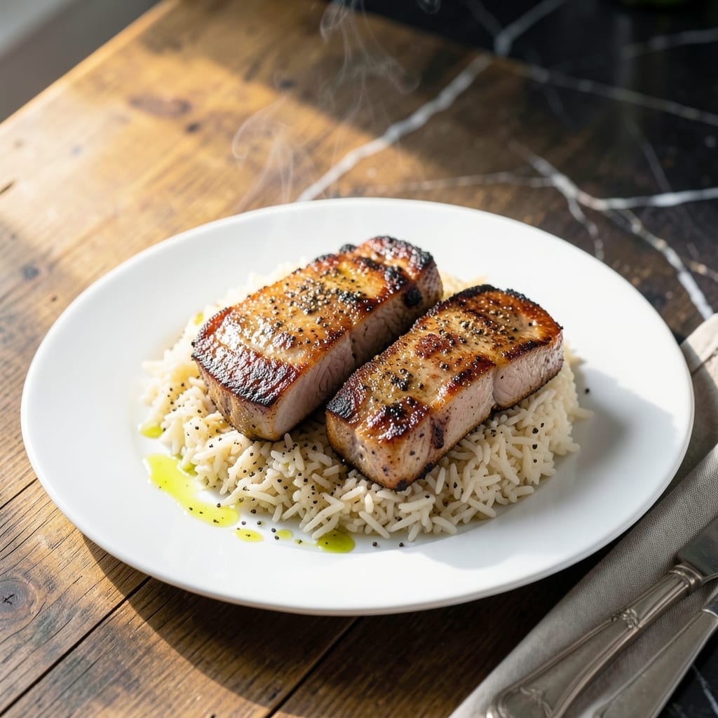 Porkchop and Rice Recipe: Pan-Seared Tenderness Over Fluffy Grains Porkchop and Rice Recipe: Pan-Seared Tenderness Over Fluffy Grains
