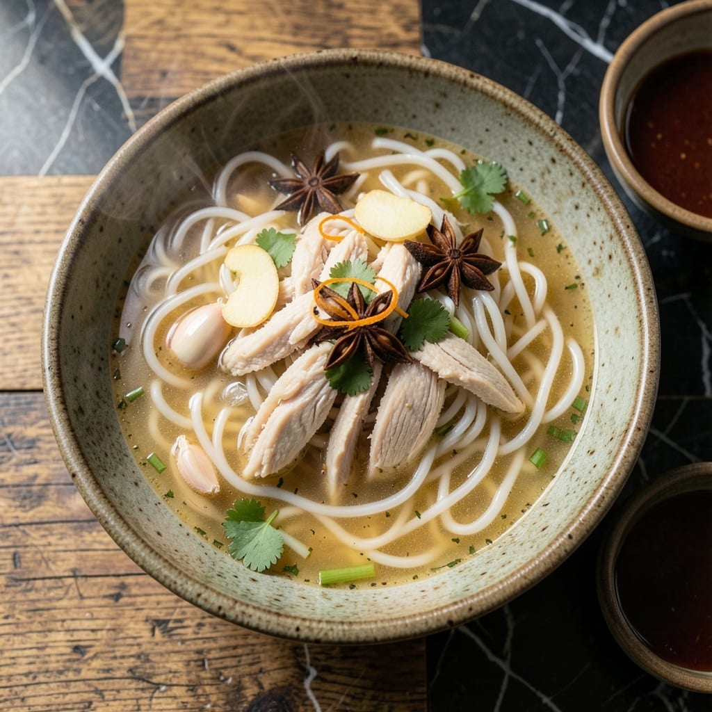 Chicken Noodle Soup With Rice Noodles Recipe: Asian-Inspired Broth With Tender Shreds