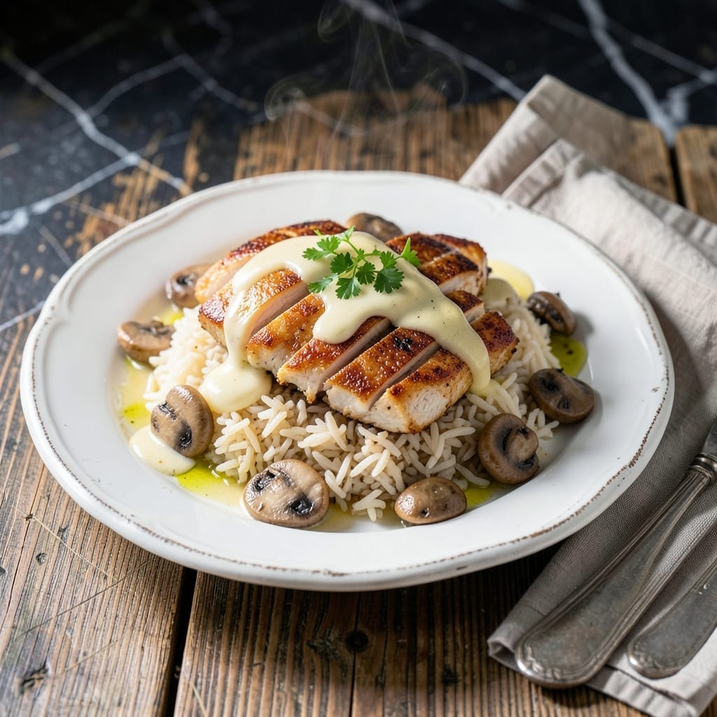 Old Fashioned Chicken Supreme Recipe With Rice: Creamy Mushroom Sauce Over Fluffy Grains