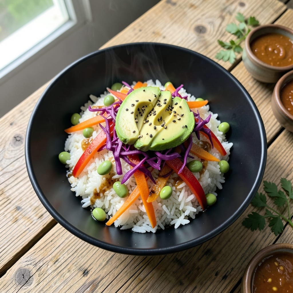 Vegan Rice Bowl Recipe: Rainbow Veggies and Bold Flavors in One Dish Vegan Rice Bowl Recipe: Rainbow Veggies and Bold Flavors in One Dish