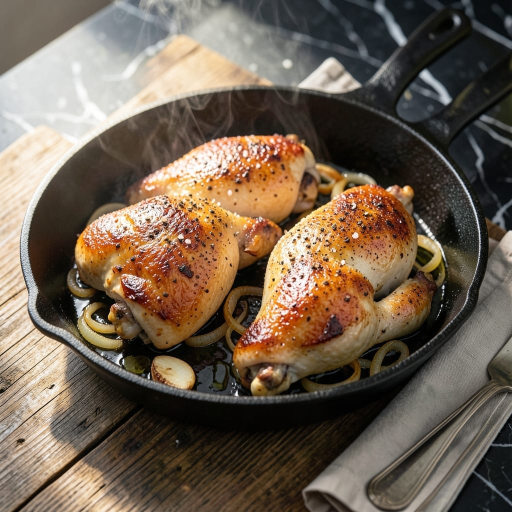 Chicken in Frying Pan Recipe: Golden Crispy Skin and Moist Meat