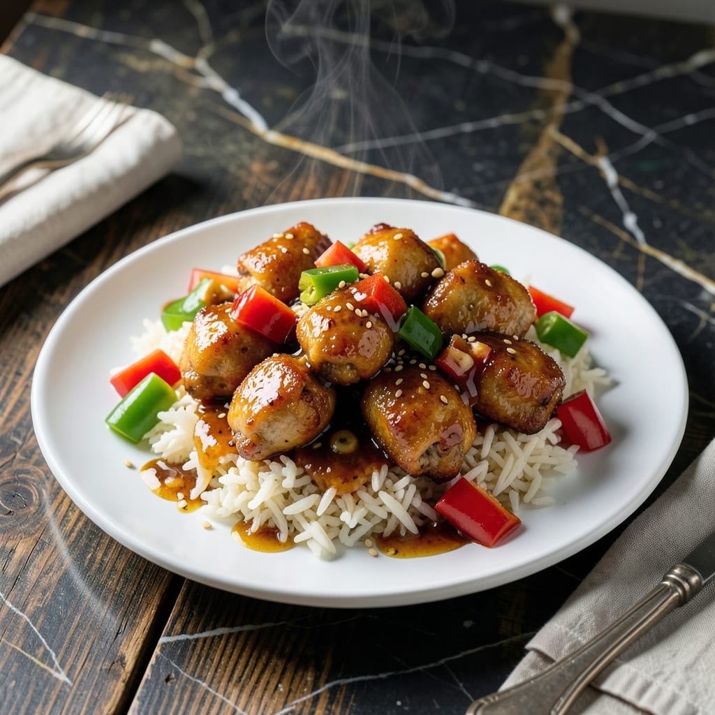 Sweet and Sour Chicken Over Rice Recipe: Tangy Glaze on Steamed Grains