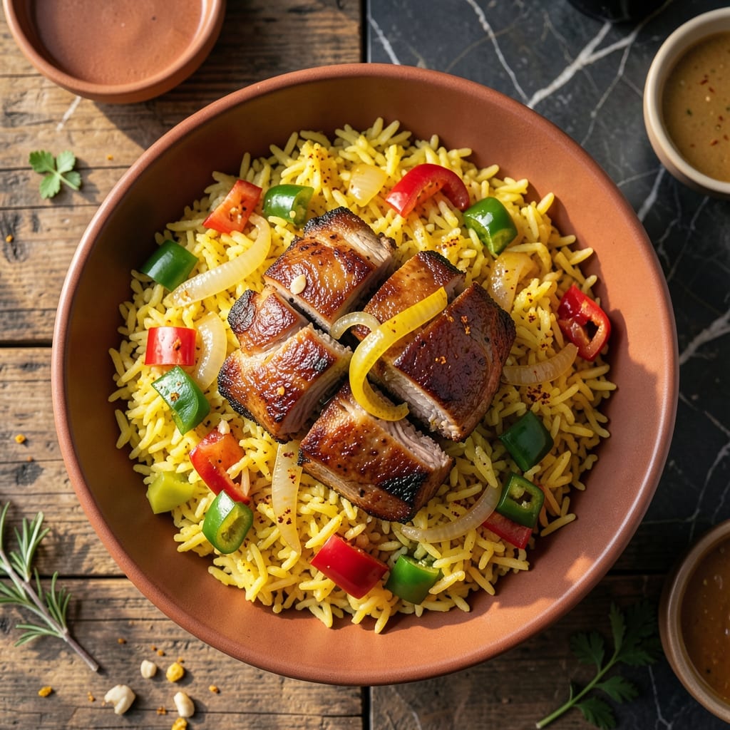 Pork and Yellow Rice Recipe: Caribbean-Style Sofrito Infusion