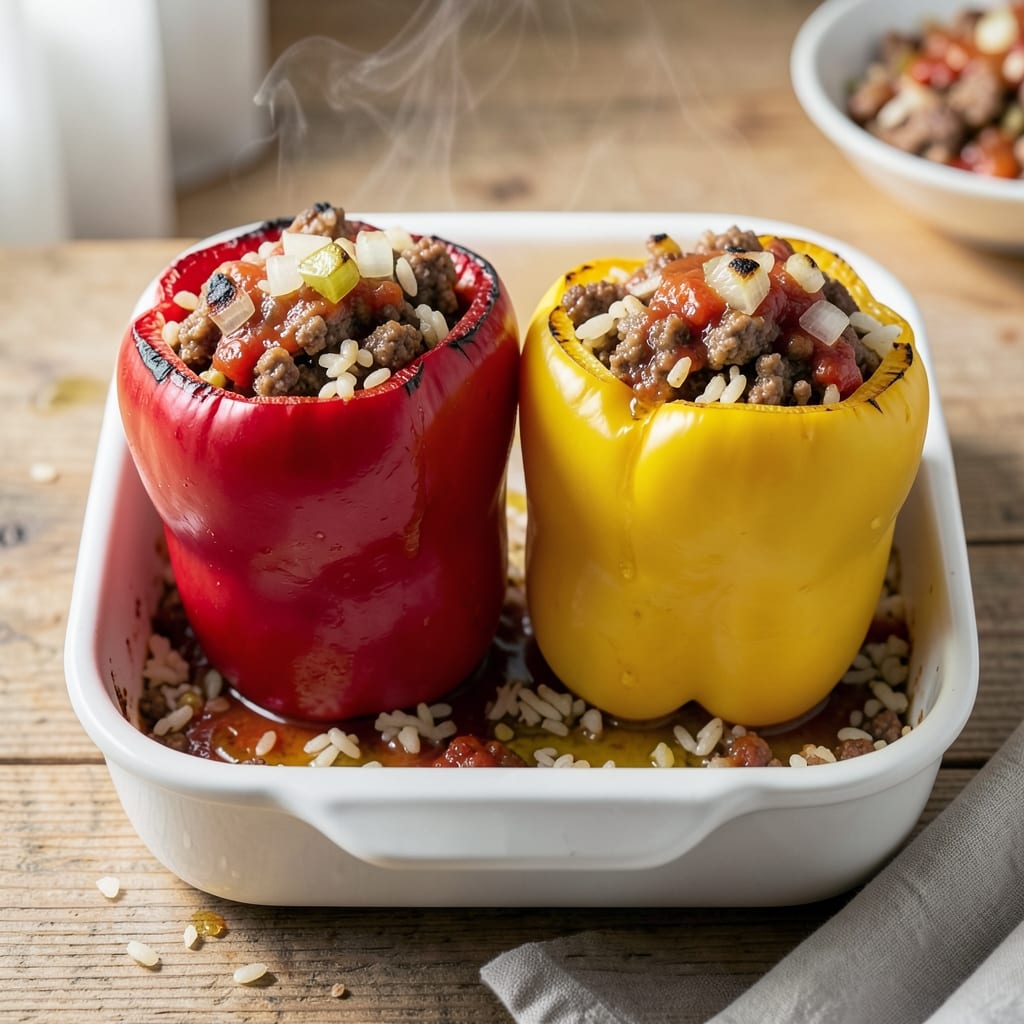 Recipe for Stuffed Peppers With Rice and Hamburger: Classic Comfort Meal in One Pan