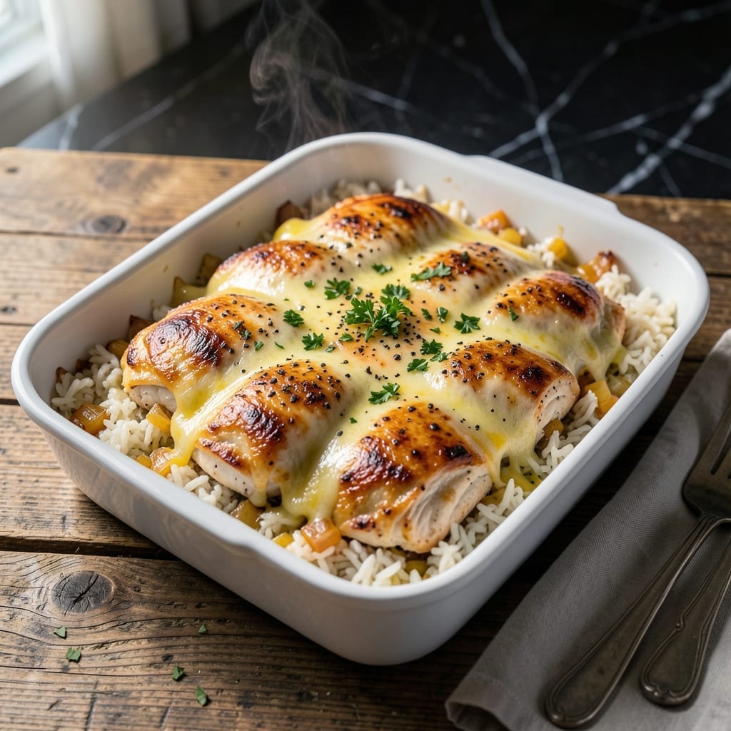 Cheesy Chicken and Rice Bake Recipe: Melty Layers of Home-Style Comfort