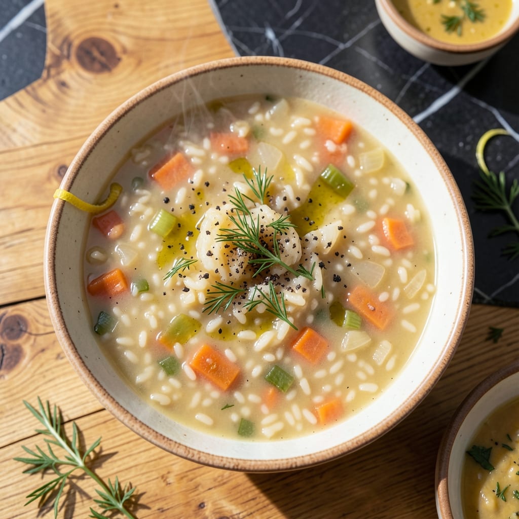 Greek Lemon Rice Soup Recipe: Zesty Brightness With Orzo and Herbs