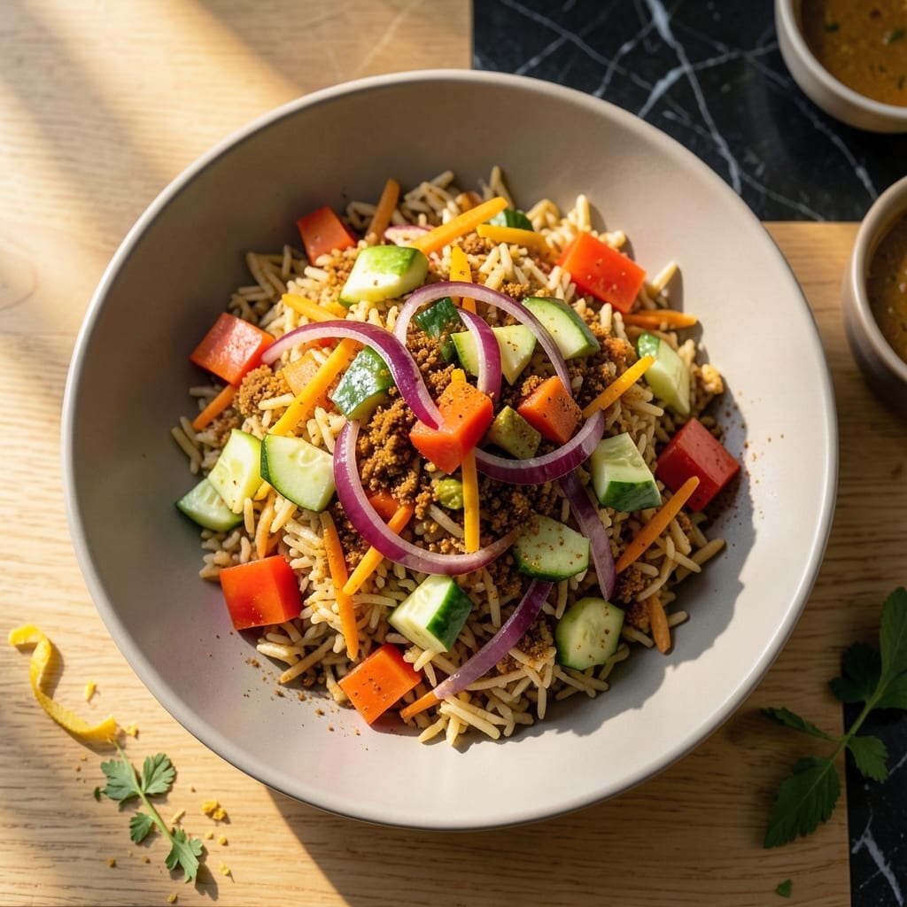 Recipe Curried Rice Salad: Bright Spices With Crunchy Fresh Veggies Recipe Curried Rice Salad: Bright Spices With Crunchy Fresh Veggies