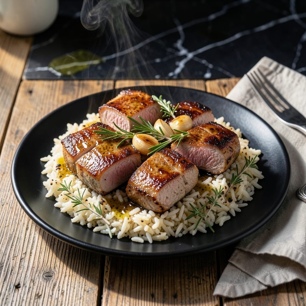 One Pan Pork Chop and Rice Recipe: Garlic-Herb Infused with Golden Crisp