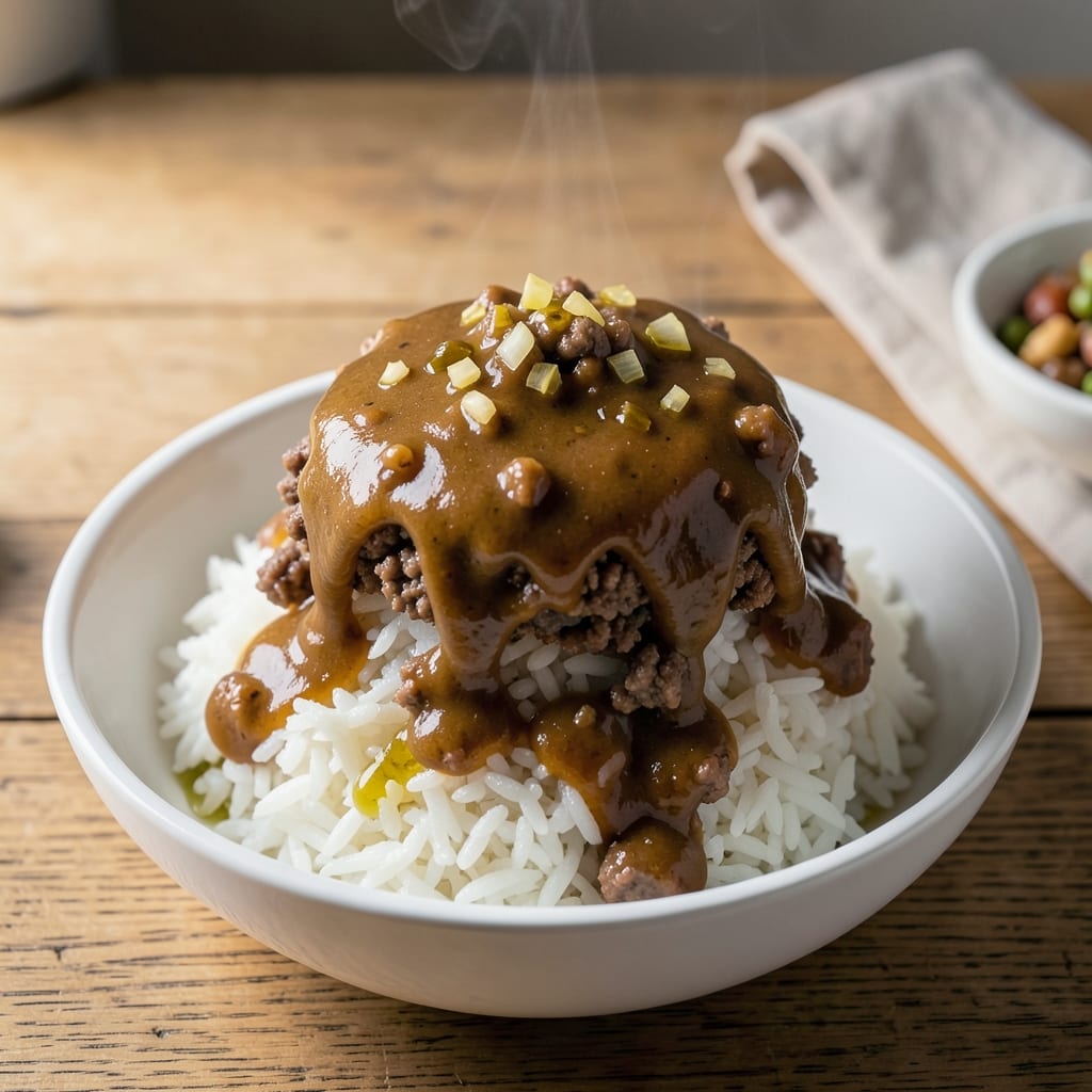 Hamburger Gravy Over Rice Recipe: Hearty Homestyle Smothered Goodness
