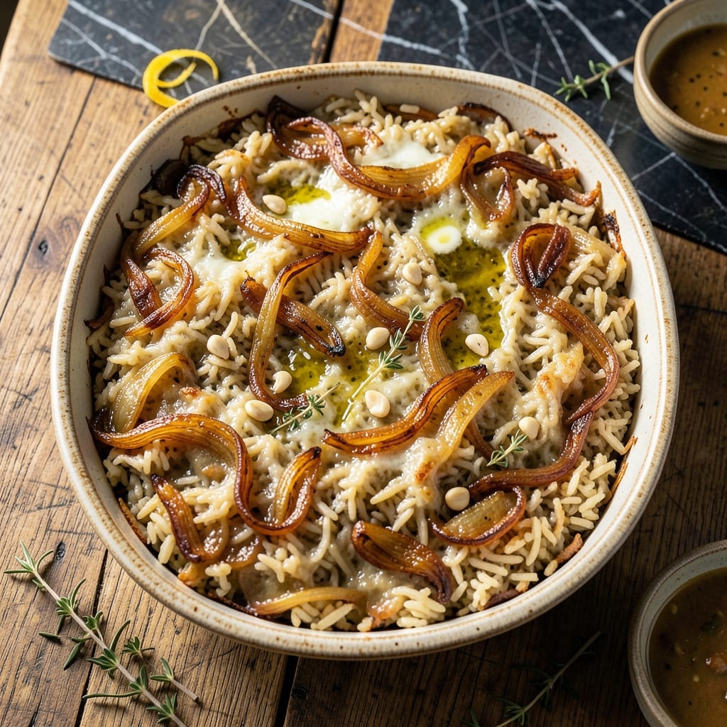 French Onion Rice Casserole Recipe: Cheesy Onion Layers Baked to Gold