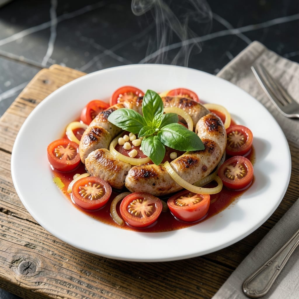 Chicken Sausage and Tomato Recipe: Rustic Skillet Meal with Basil Chicken Sausage and Tomato Recipe: Rustic Skillet Meal with Basil