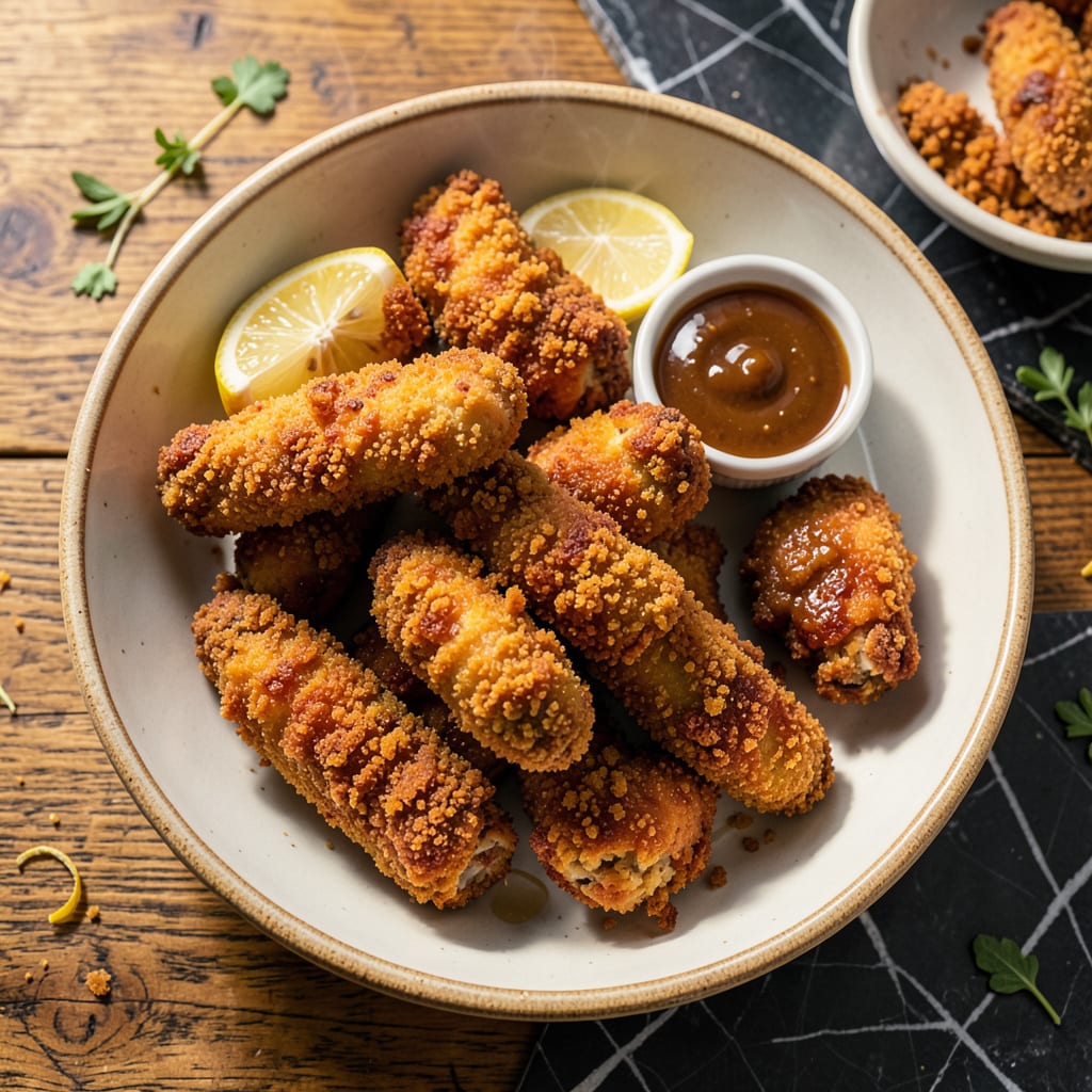 air fryer fried chicken tenders recipe illustration with key details